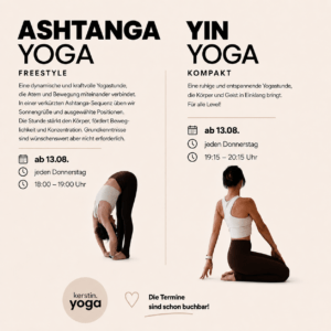 Neue Kurse Ashtanga und Yin Yoga